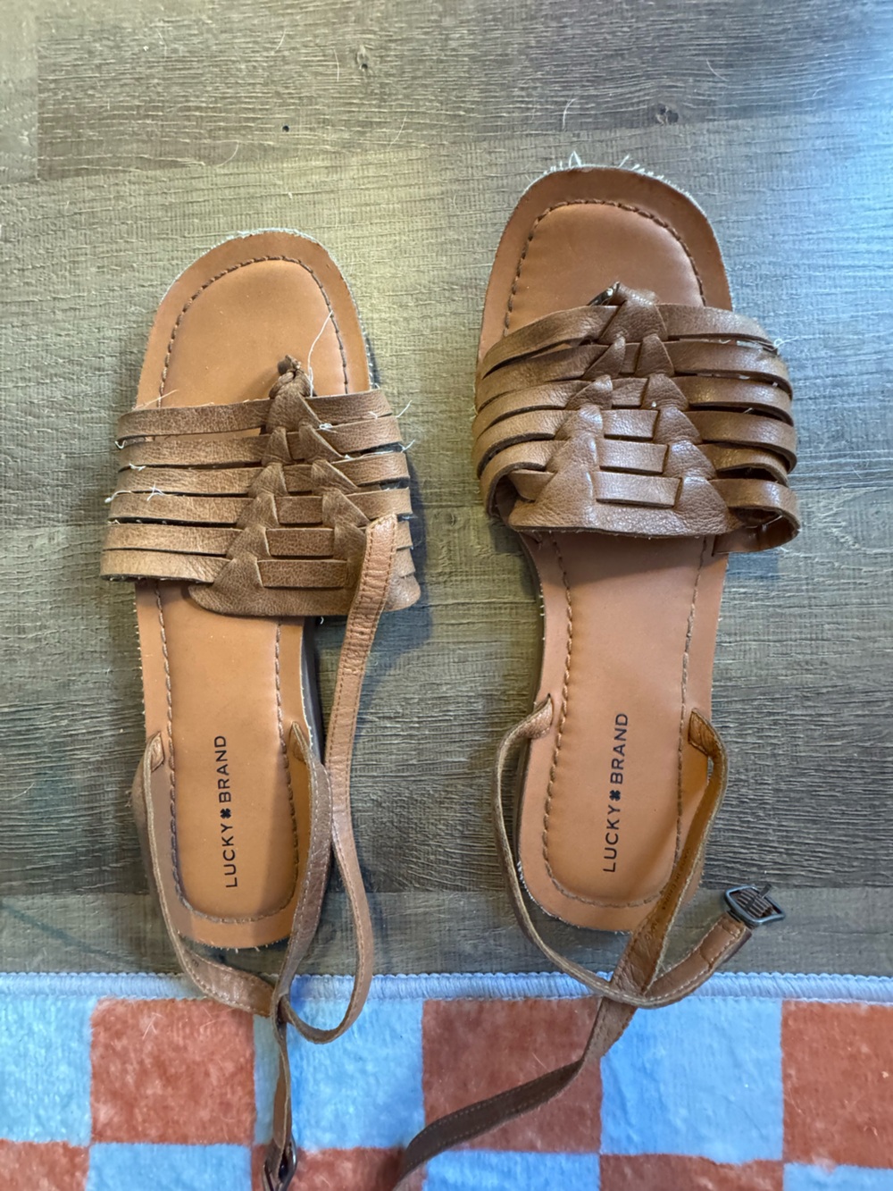 Lucky Brand Tan Braided Leather Slide Sandals